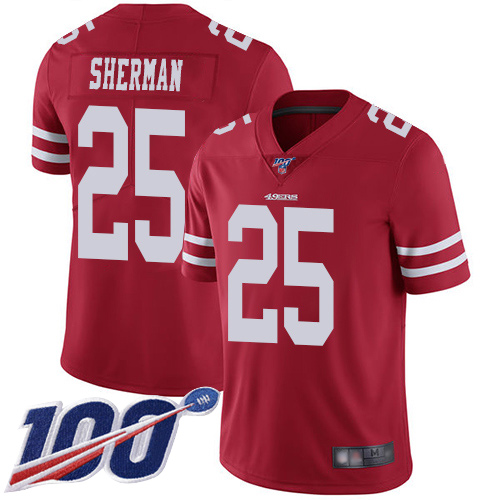 San Francisco 49ers Limited Red Men Richard Sherman Home NFL Jersey #25 100th Season Vapor Untouchable